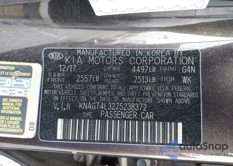 2018 Kia Optima Lx из США, поврежденный, VIN KNAGT4L32J5238372